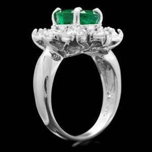 4.40ct Natural Emerald & Diamond 14k Solid White Gold Ring