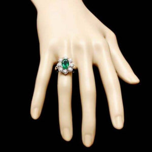 4.40ct Natural Emerald & Diamond 14k Solid White Gold Ring