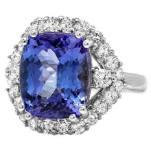 Load image into Gallery viewer, 6.70 Carats Natural Tanzanite and Diamond 14k Solid White Gold Ring