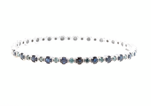 3.20ct Natural Blue Diamond & Sapphire 14k Solid White Gold Bracelet