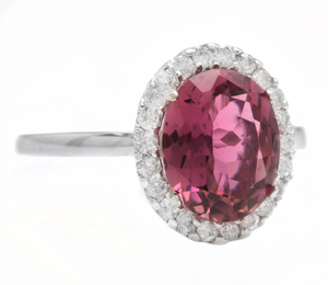 2.35 Carats Natural Tourmaline and Diamond 14k Solid White Gold Ring
