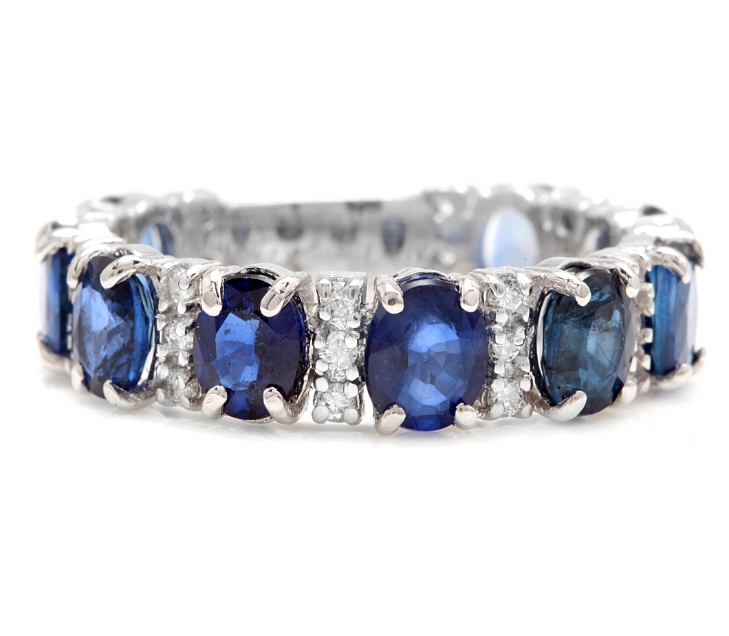 4.90ct Natural Blue Sapphire & Diamond 14k Solid White Gold Ring