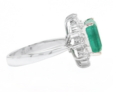 Load image into Gallery viewer, 4.00ct Natural Emerald &amp; Diamond 14k Solid White Gold Ring