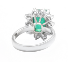 Load image into Gallery viewer, 4.00ct Natural Emerald &amp; Diamond 14k Solid White Gold Ring