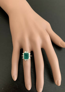 4.00ct Natural Emerald & Diamond 14k Solid White Gold Ring