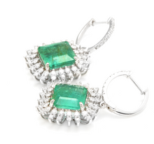 Load image into Gallery viewer, 9.45 Carats Natural Emerald and Diamond 14k Solid White Gold Earrings