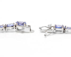 44.40ct Natural Tanzanite & Diamond 14k Solid White Gold Necklace