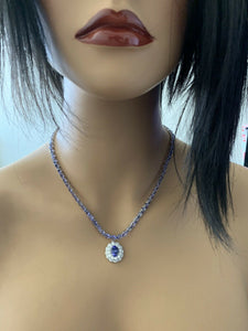 44.40ct Natural Tanzanite & Diamond 14k Solid White Gold Necklace