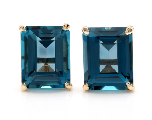 6.00 Ct Natural London Blue Topaz 14k Solid Yellow Gold Stud Earrings