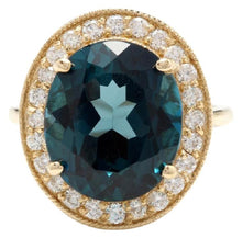 Load image into Gallery viewer, 10.75 Carats Impressive Natural London Blue Topaz and Diamond 14K Solid Yellow Gold Ring