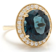 Load image into Gallery viewer, 10.75 Carats Impressive Natural London Blue Topaz and Diamond 14K Solid Yellow Gold Ring