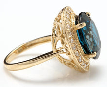 Load image into Gallery viewer, 10.75 Carats Impressive Natural London Blue Topaz and Diamond 14K Solid Yellow Gold Ring