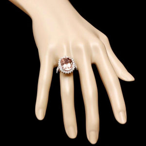 10.70 Carats Natural Morganite and Diamond 14K Solid White Gold Ring