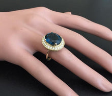 Load image into Gallery viewer, 10.75 Carats Impressive Natural London Blue Topaz and Diamond 14K Solid Yellow Gold Ring