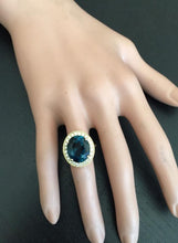 Load image into Gallery viewer, 10.75 Carats Impressive Natural London Blue Topaz and Diamond 14K Solid Yellow Gold Ring