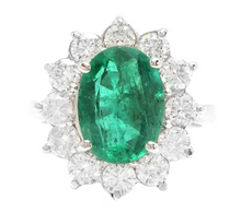 Load image into Gallery viewer, 5.80ct Natural Emerald &amp; Diamond 18k Solid White Gold Ring