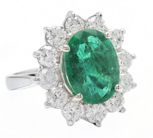 Load image into Gallery viewer, 5.80ct Natural Emerald &amp; Diamond 18k Solid White Gold Ring