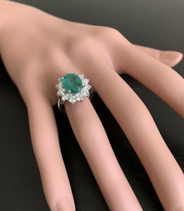 5.80ct Natural Emerald & Diamond 18k Solid White Gold Ring