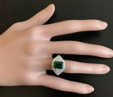 Load image into Gallery viewer, 4.70ct Natural Emerald &amp; Diamond 14k Solid White Gold Ring