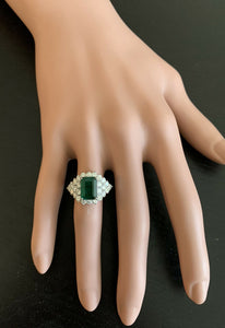 4.70ct Natural Emerald & Diamond 14k Solid White Gold Ring