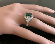 Load image into Gallery viewer, 4.70ct Natural Emerald &amp; Diamond 14k Solid White Gold Ring