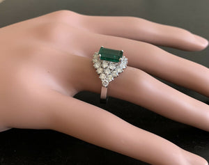 4.70ct Natural Emerald & Diamond 14k Solid White Gold Ring