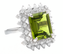 Load image into Gallery viewer, 7.00 Carats Natural Peridot and Diamond 14k Solid White Gold Ring