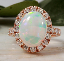 Load image into Gallery viewer, 6.70ct Natural Ethiopian Opal and Diamond 14k Solid Rose Gold Ring