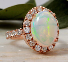 Load image into Gallery viewer, 6.70ct Natural Ethiopian Opal and Diamond 14k Solid Rose Gold Ring