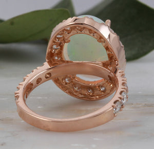 6.70ct Natural Ethiopian Opal and Diamond 14k Solid Rose Gold Ring