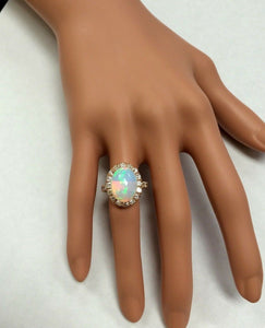 6.70ct Natural Ethiopian Opal and Diamond 14k Solid Rose Gold Ring