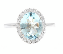 Load image into Gallery viewer, 3.65ct Natural Aquamarine &amp; Diamond 14k Solid White Gold Ring