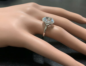 3.65ct Natural Aquamarine & Diamond 14k Solid White Gold Ring