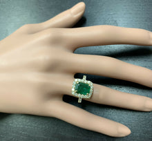 Load image into Gallery viewer, 4.10ct Natural Emerald &amp; Diamond 14k Solid Yellow Gold Ring
