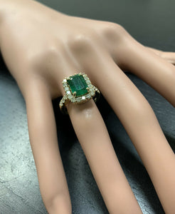 4.10ct Natural Emerald & Diamond 14k Solid Yellow Gold Ring