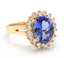Load image into Gallery viewer, 4.10 Carats Natural Tanzanite and Diamond 14k Solid Yellow Gold Ring