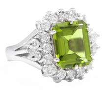 Load image into Gallery viewer, 6.20 Carats Natural Peridot and Diamond 14k Solid White Gold Ring