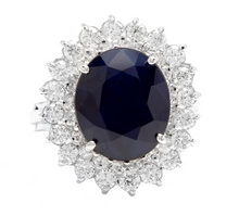 Load image into Gallery viewer, 8.40ct Natural Blue Sapphire &amp; Diamond 14k Solid White Gold  Ring