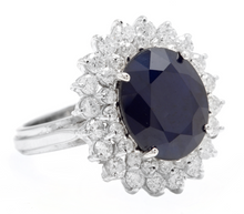 Load image into Gallery viewer, 8.40ct Natural Blue Sapphire &amp; Diamond 14k Solid White Gold  Ring