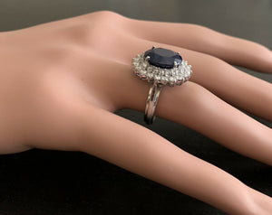 8.40ct Natural Blue Sapphire & Diamond 14k Solid White Gold  Ring
