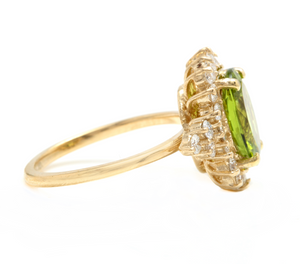 4.35 Carats Natural Peridot and Diamond 14k Solid Yellow Gold Ring