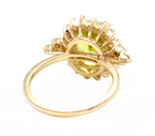 Load image into Gallery viewer, 4.35 Carats Natural Peridot and Diamond 14k Solid Yellow Gold Ring