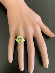 4.35 Carats Natural Peridot and Diamond 14k Solid Yellow Gold Ring