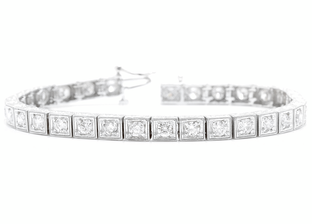 4.00 Carat Natural Diamond 14k Solid White Gold Bracelet