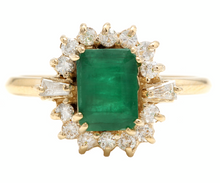 Load image into Gallery viewer, 1.60ct Natural Emerald &amp; Diamond 14k Solid Yellow Gold Ring