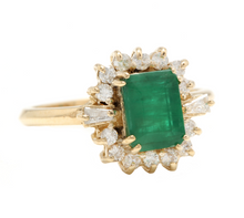 Load image into Gallery viewer, 1.60ct Natural Emerald &amp; Diamond 14k Solid Yellow Gold Ring