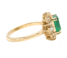 Load image into Gallery viewer, 1.60ct Natural Emerald &amp; Diamond 14k Solid Yellow Gold Ring