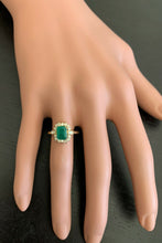 Load image into Gallery viewer, 1.60ct Natural Emerald &amp; Diamond 14k Solid Yellow Gold Ring