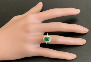 1.60ct Natural Emerald & Diamond 14k Solid Yellow Gold Ring