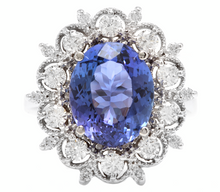 Load image into Gallery viewer, 6.30 Carats Natural Tanzanite and Diamond 14k Solid White Gold Ring